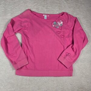 Vintage Split Heart Graphic Top Womens Large Pink Y2K Long Sleeve Skater  HO2004